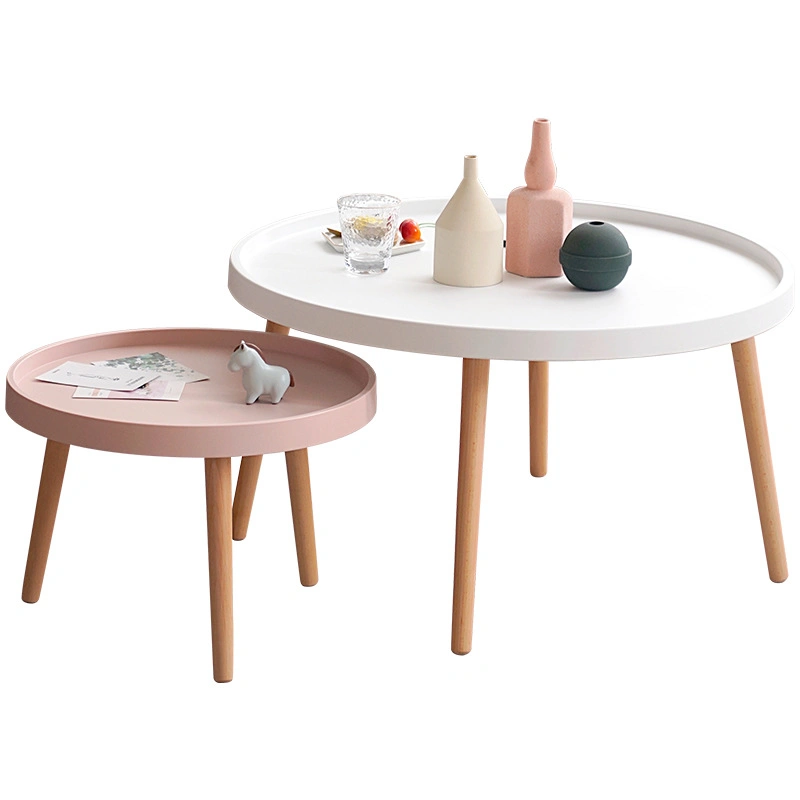 Wholesale Modern Furniture Plastic Round Side Table with Beech Wood Legs 50*50cm