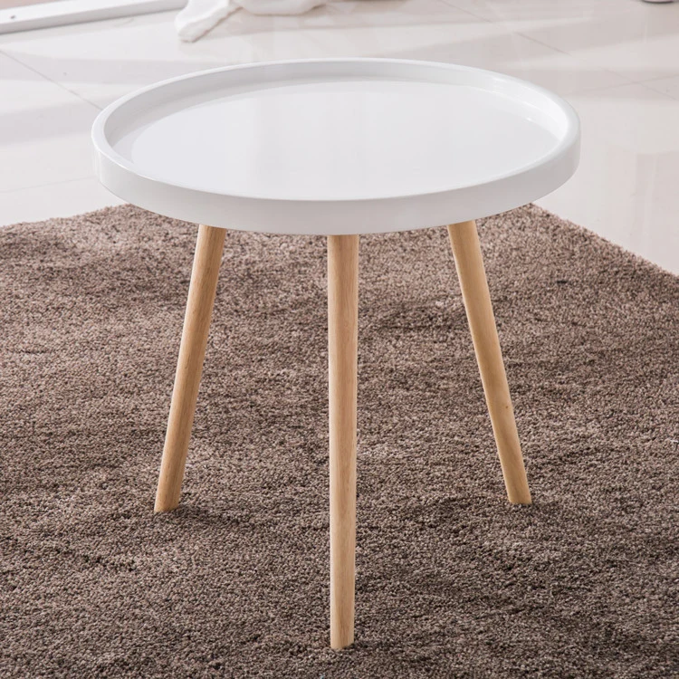 Wholesale Modern Furniture Plastic Round Side Table with Beech Wood Legs 50*50cm