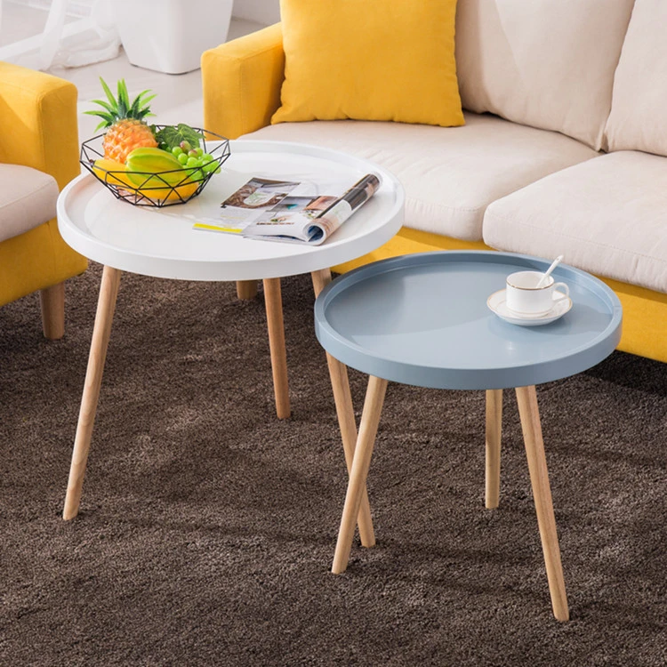 Wholesale Modern Furniture Plastic Round Side Table with Beech Wood Legs 50*50cm